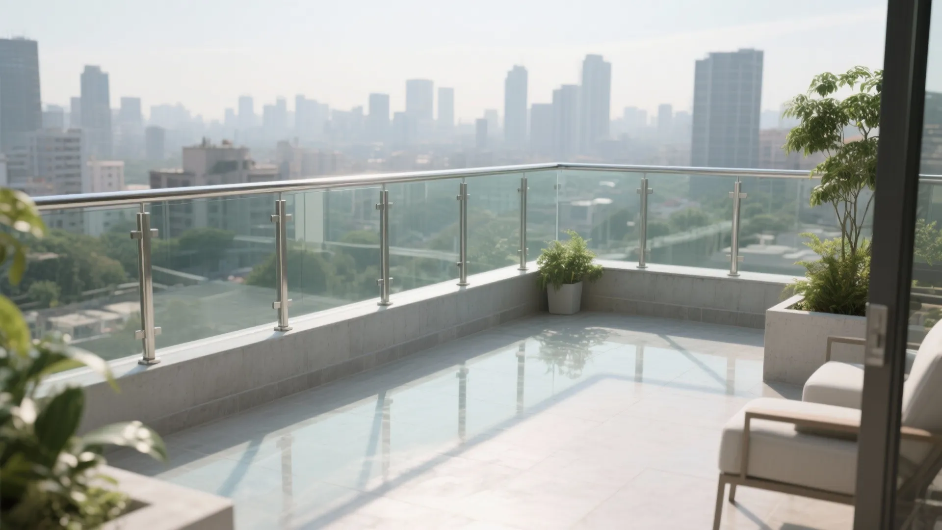 Contemporary Glass Parapet with Steel Posts