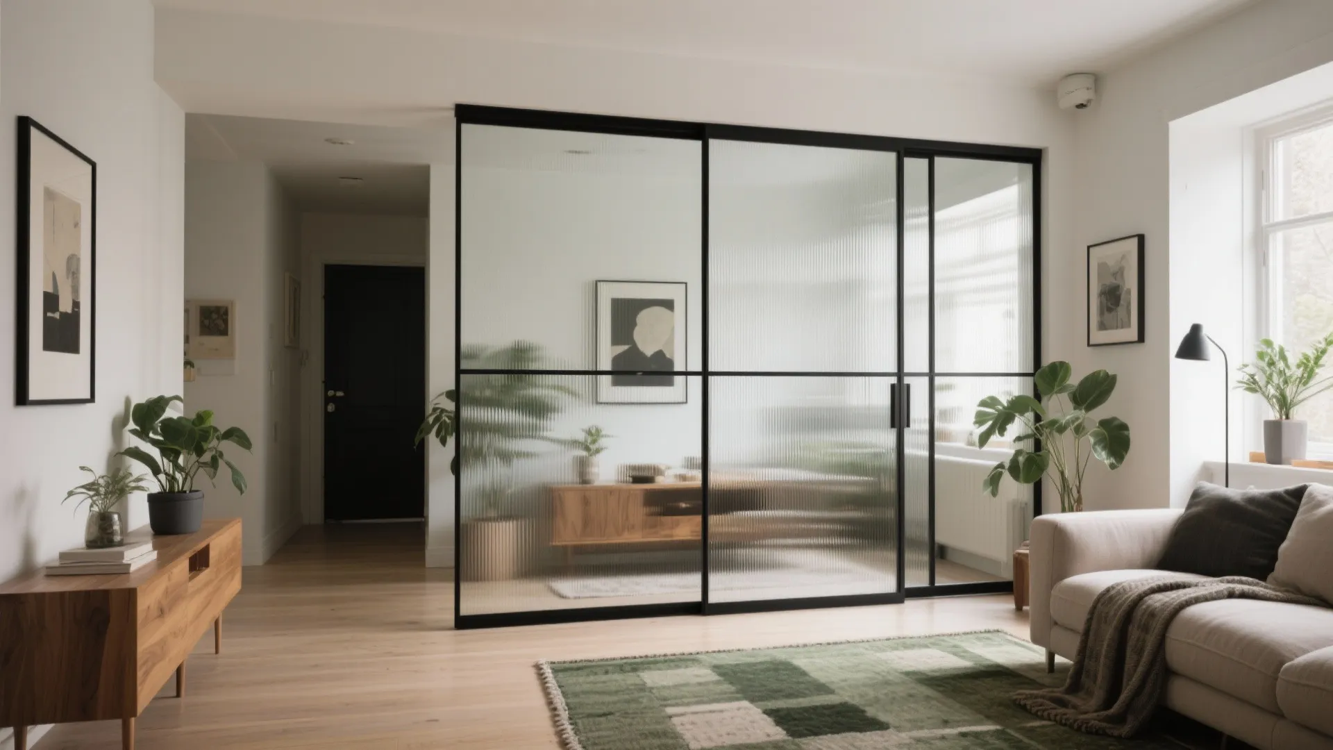 Glass partition or interior window to borrow light