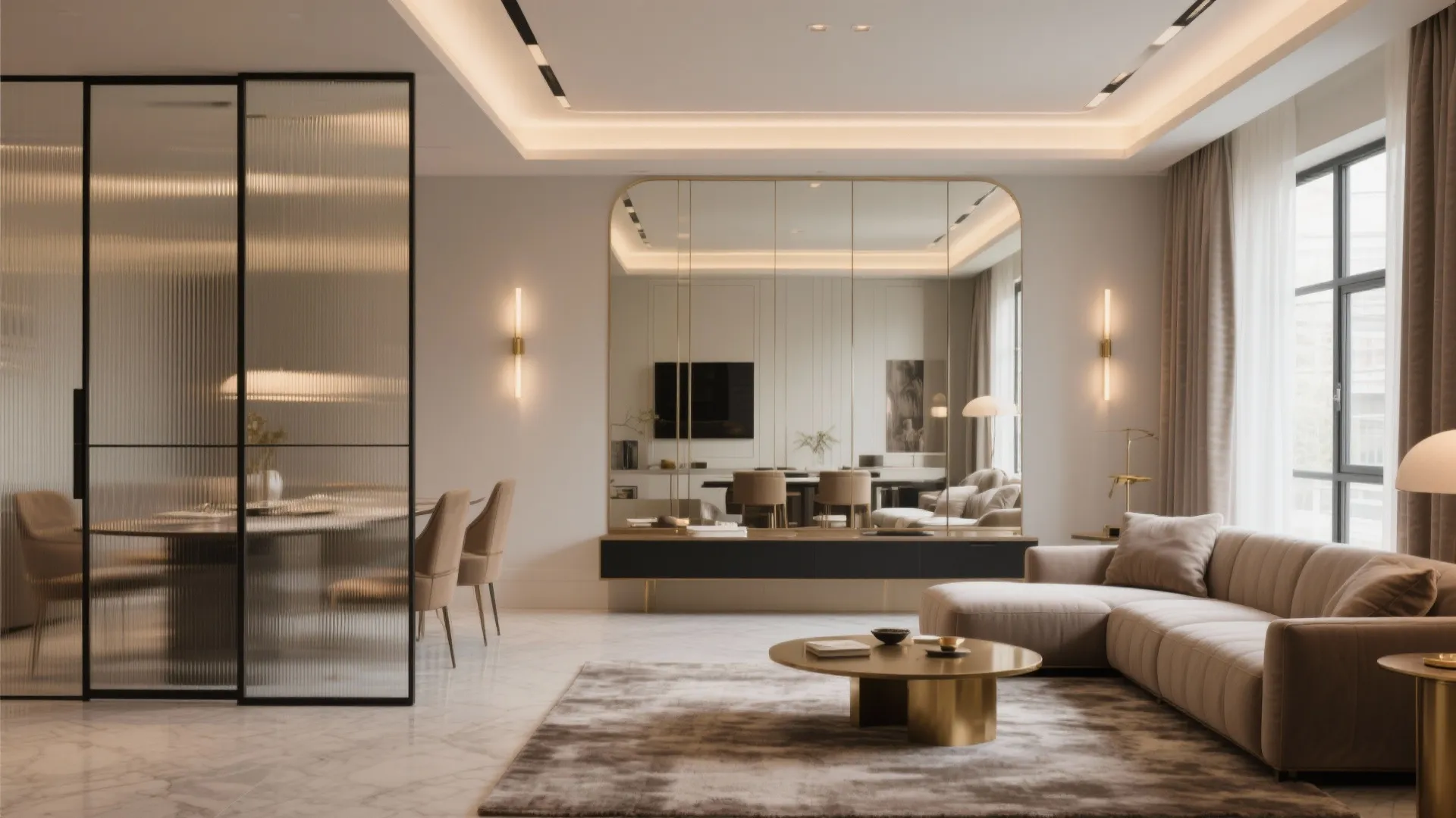 Glass Partitions, Layers of Light, and a Calm Living-Dining Flow