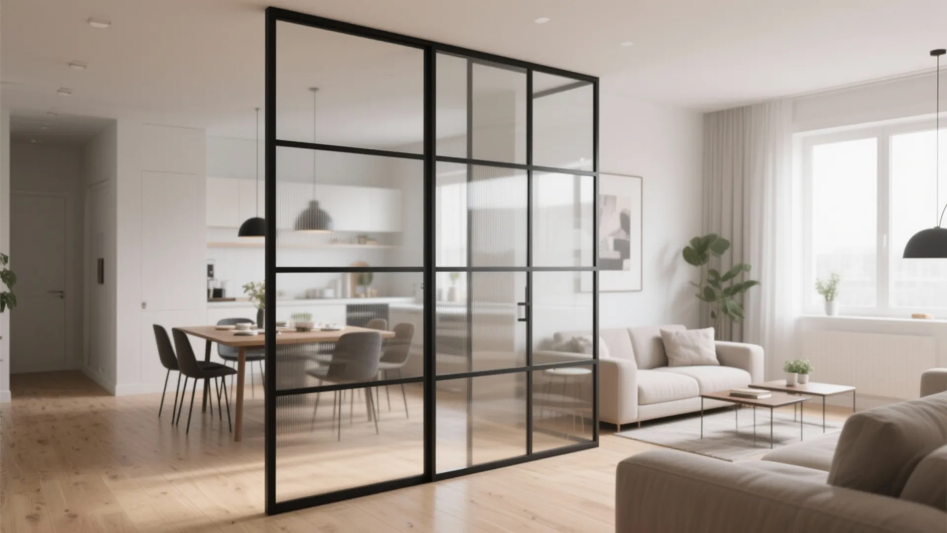 Glass partitions for subtle zoning