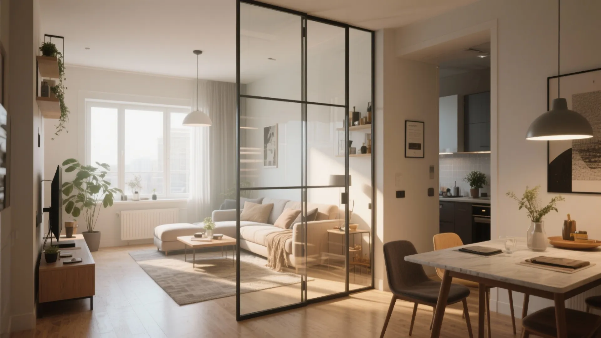 Glass partitions for open feel