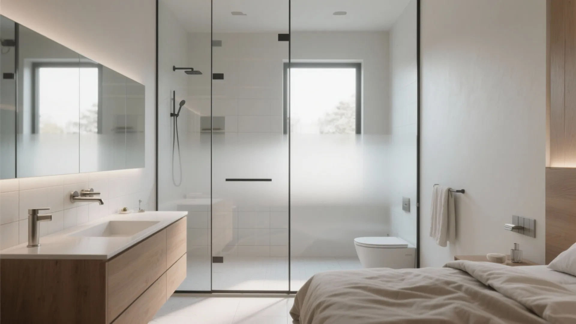 A Clear Glass Partition for a Brighter Ensuite