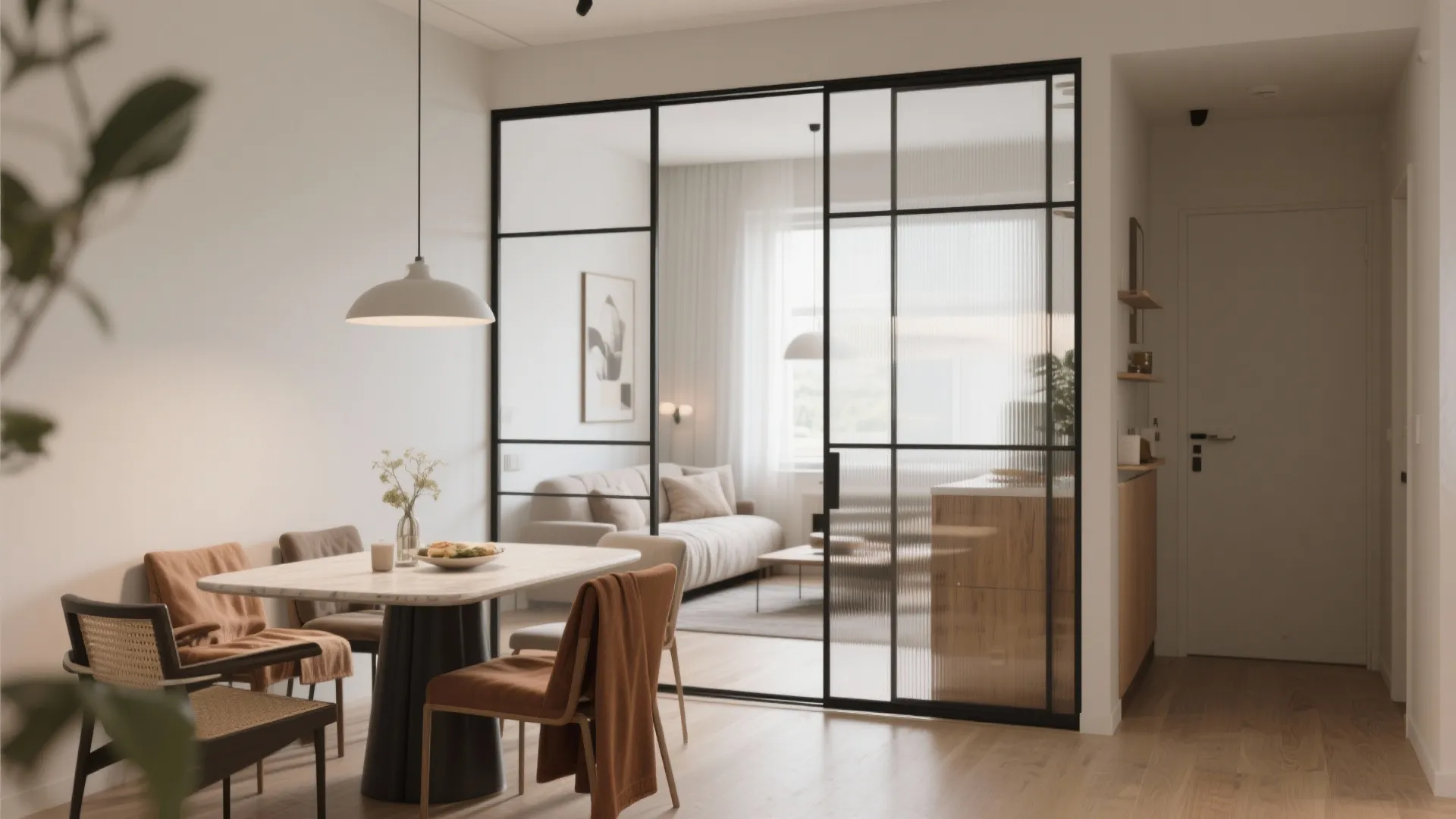 Glass partitions for an airy feel