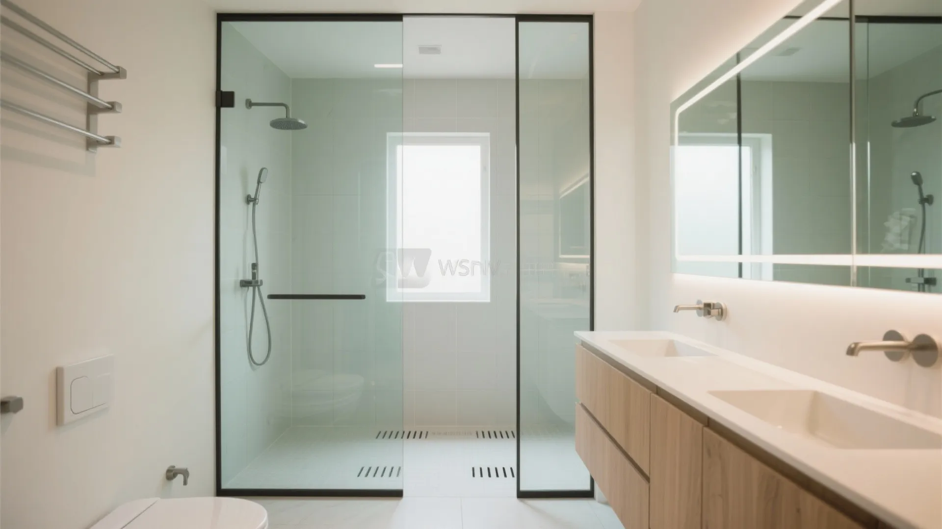 Glass partition to define a compact dressing zone