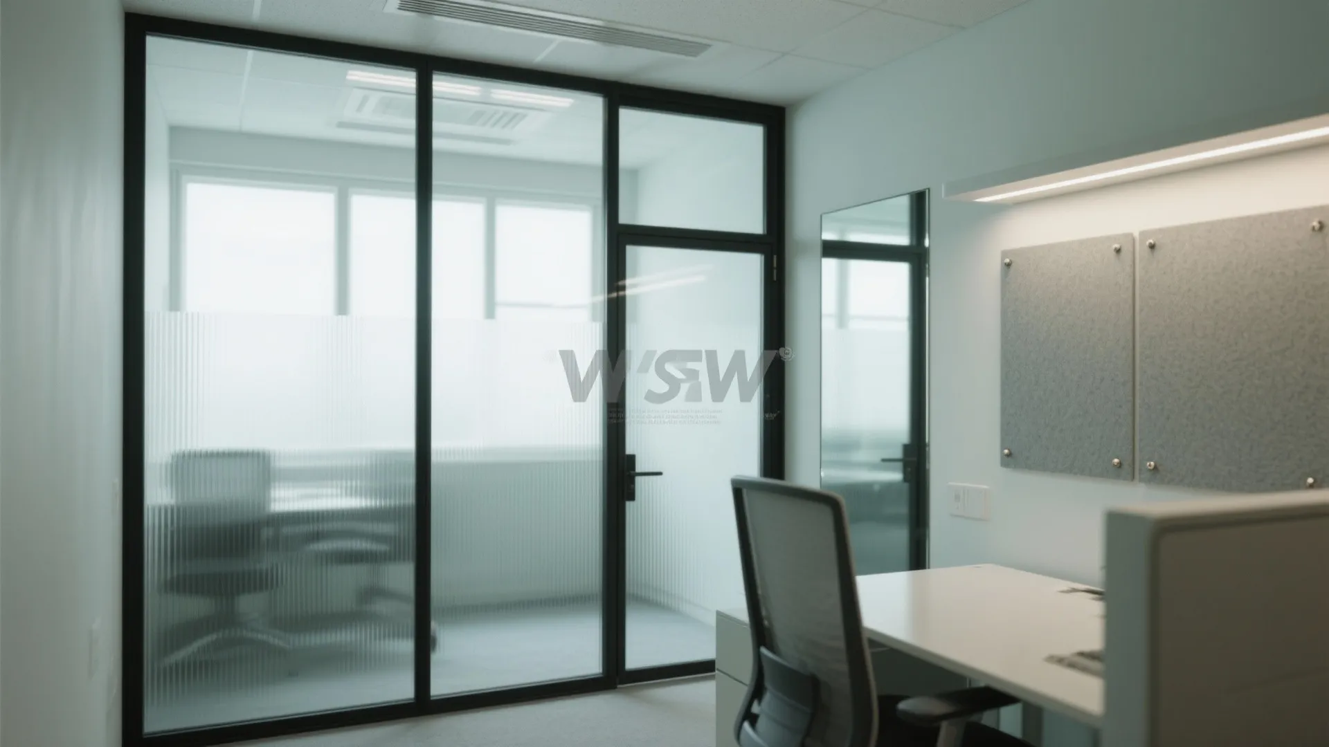 2) Glass partitions and reflective surfaces for openness