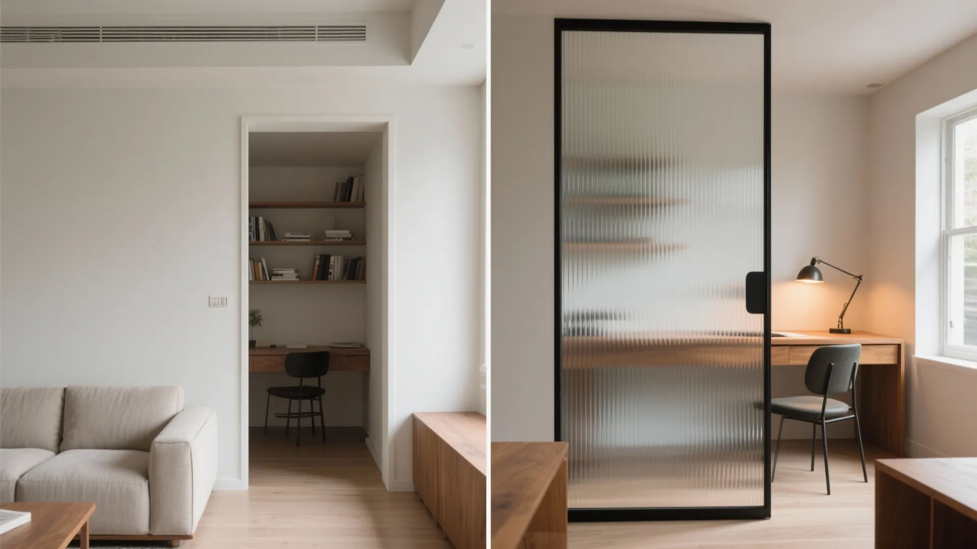 A glass partition that gives airy privacy to your study corner
