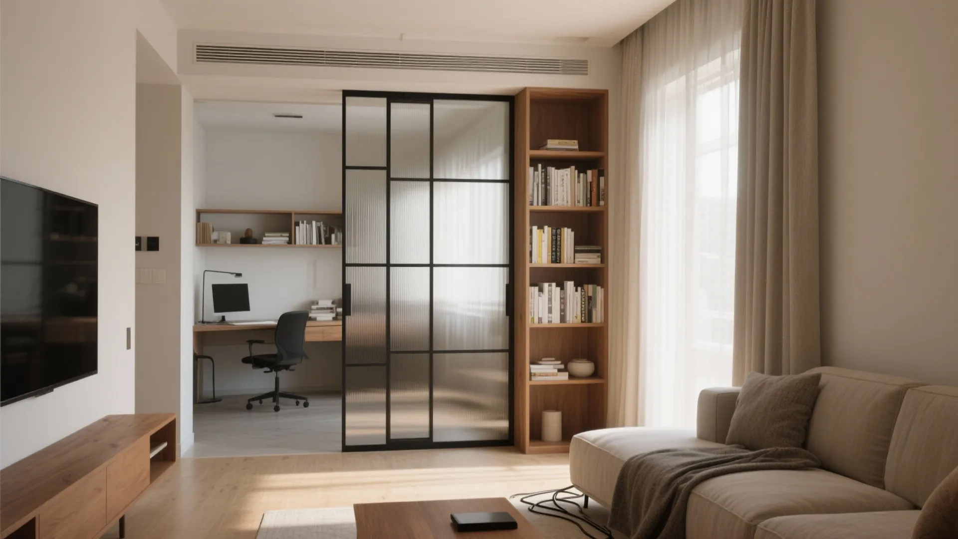 Borrowed Light With a Glass Partition or Open Shelving