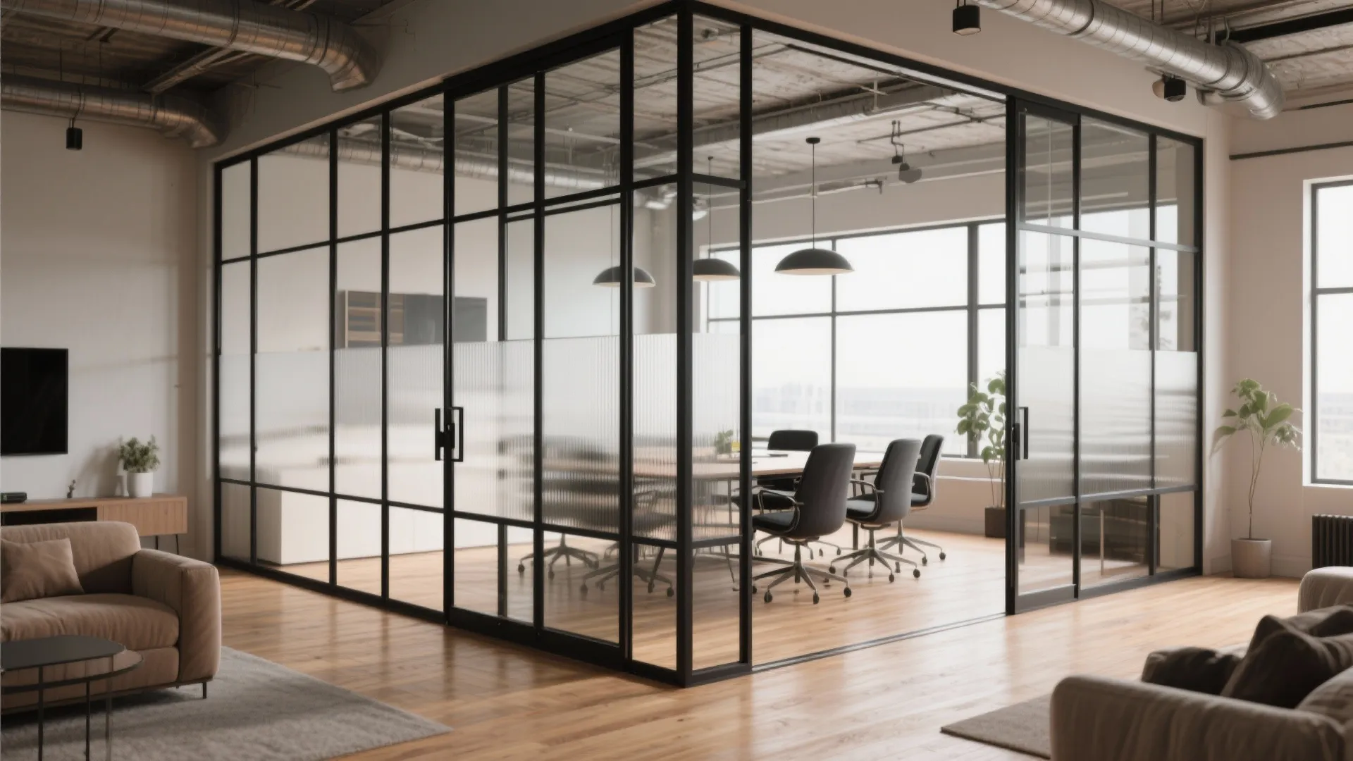 Glass partition for privacy without shrinking space