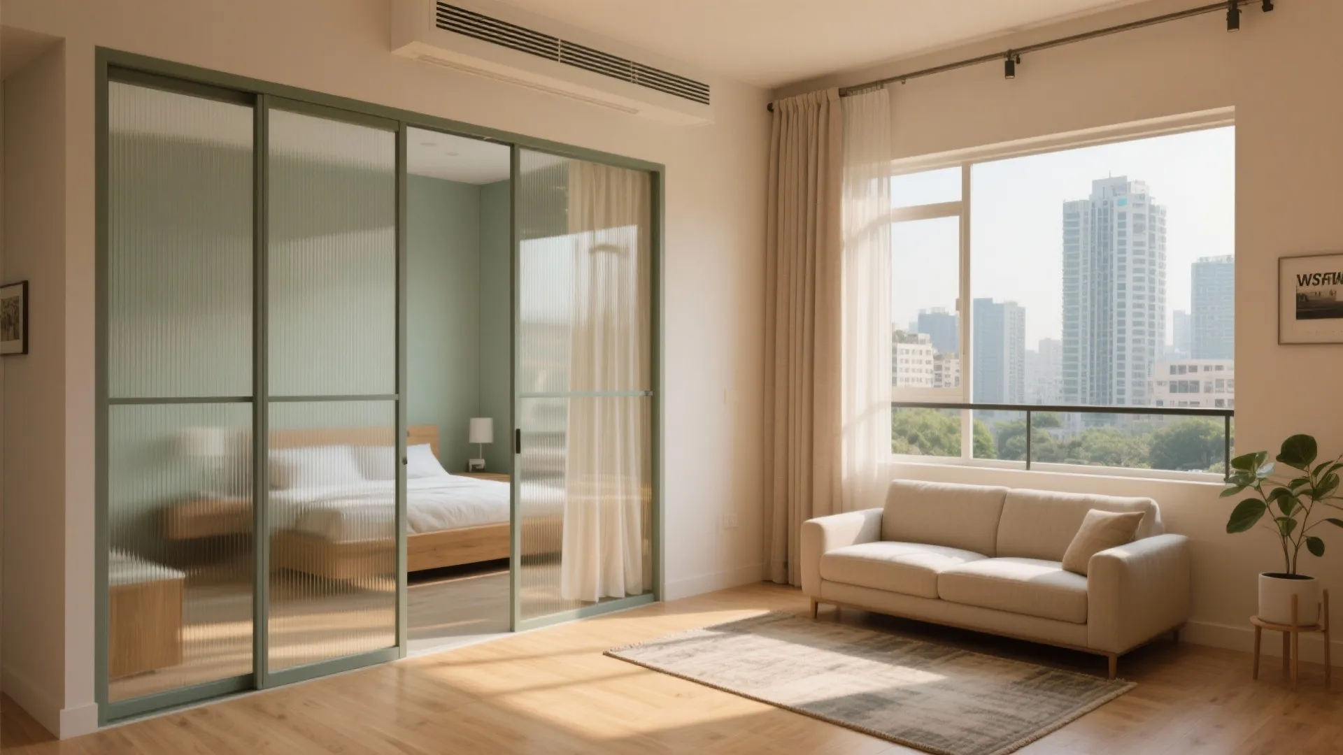 Sliding Glass Partition for Airy Zoning