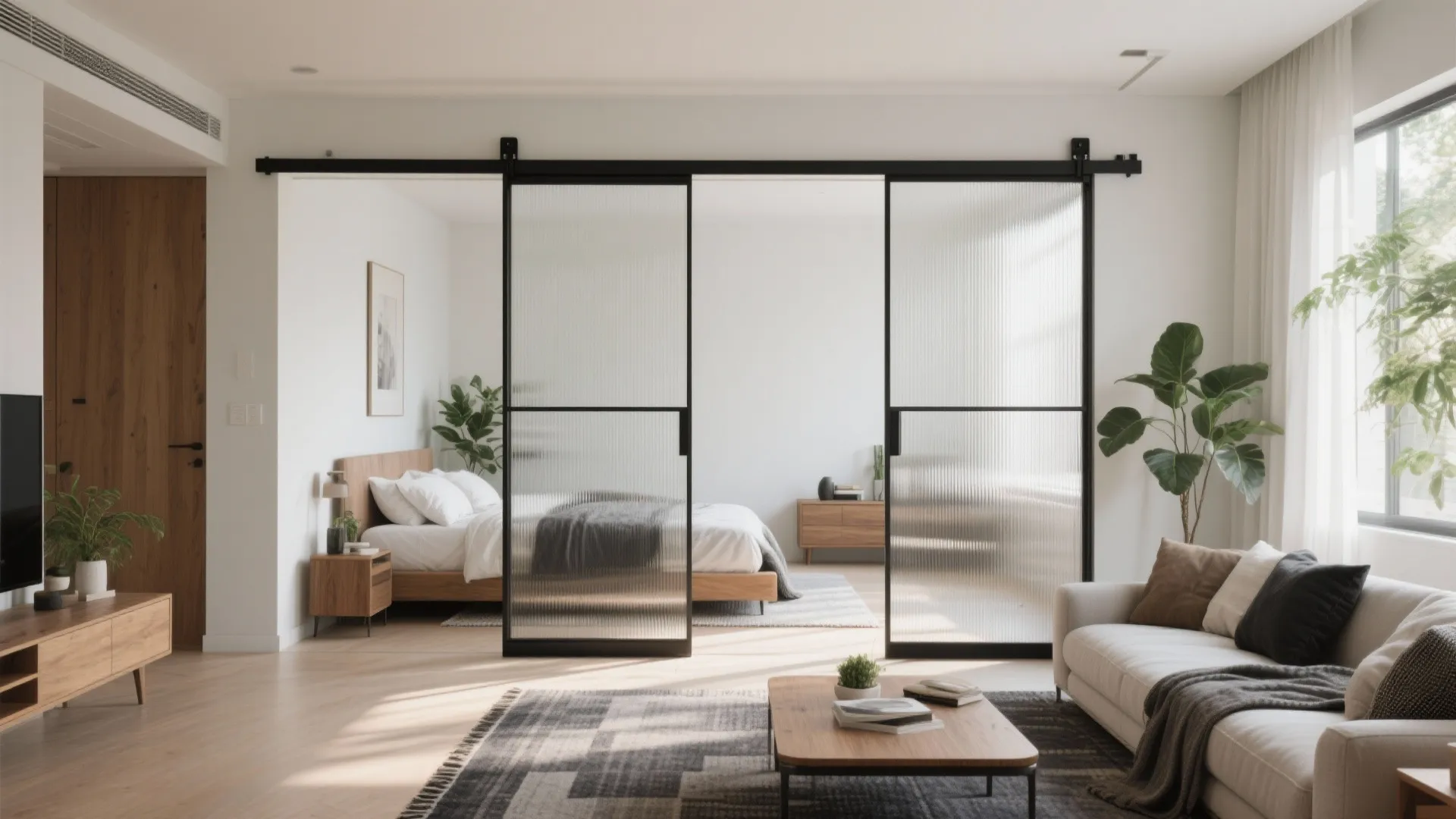 Sliding glass partition to borrow light, not noise