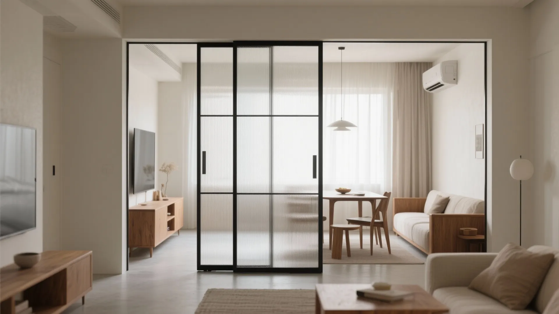 Sliding Glass Partition to Open Up Living–Dining