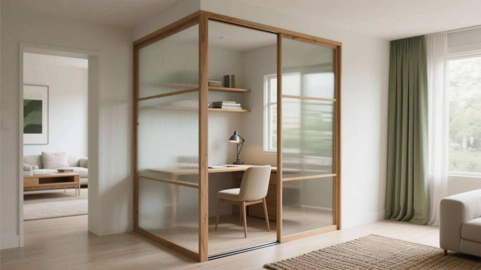 Glass partition for light and quiet