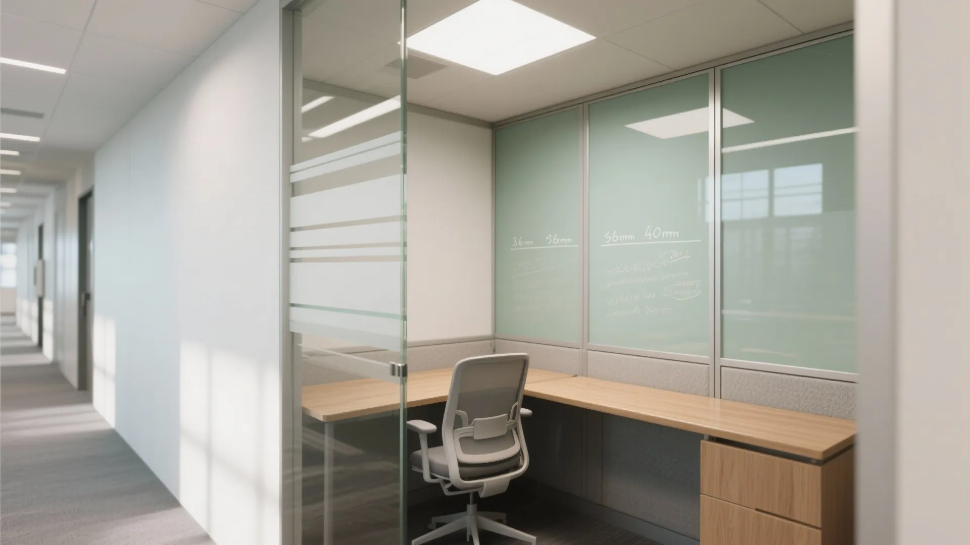 Glass partitions for an airy, focused feel