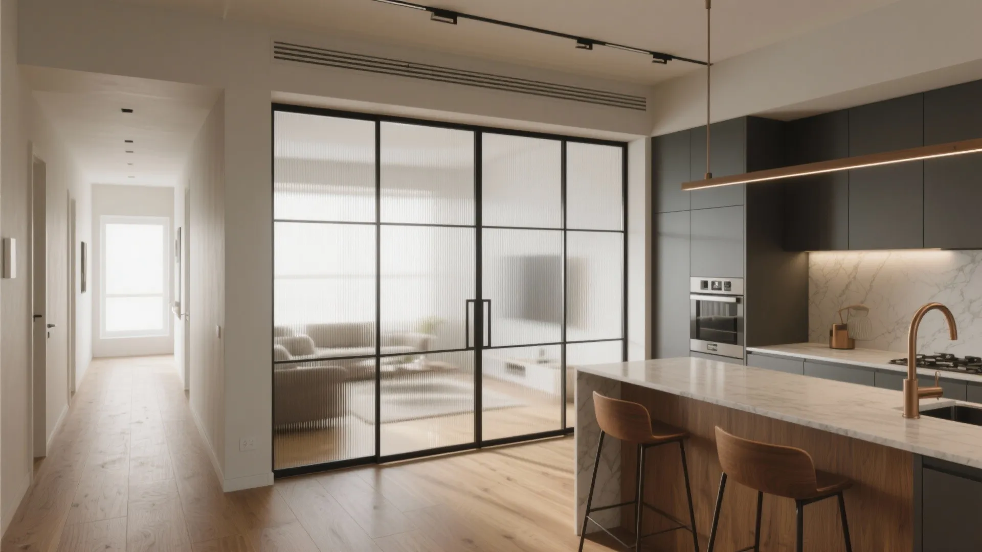 Glass partitions and sliders to borrow light