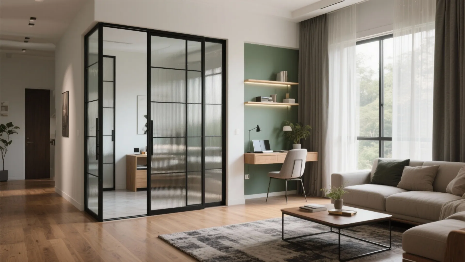 Glass partitions for zoning without losing light