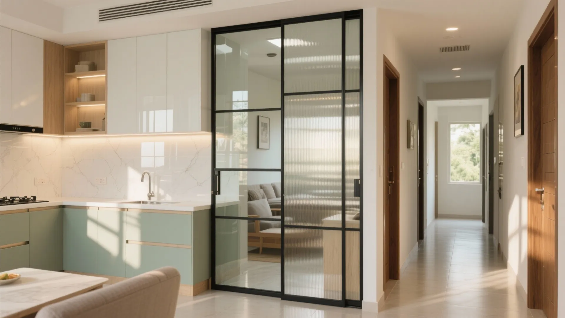 Glass that opens up: backsplashes and partitions