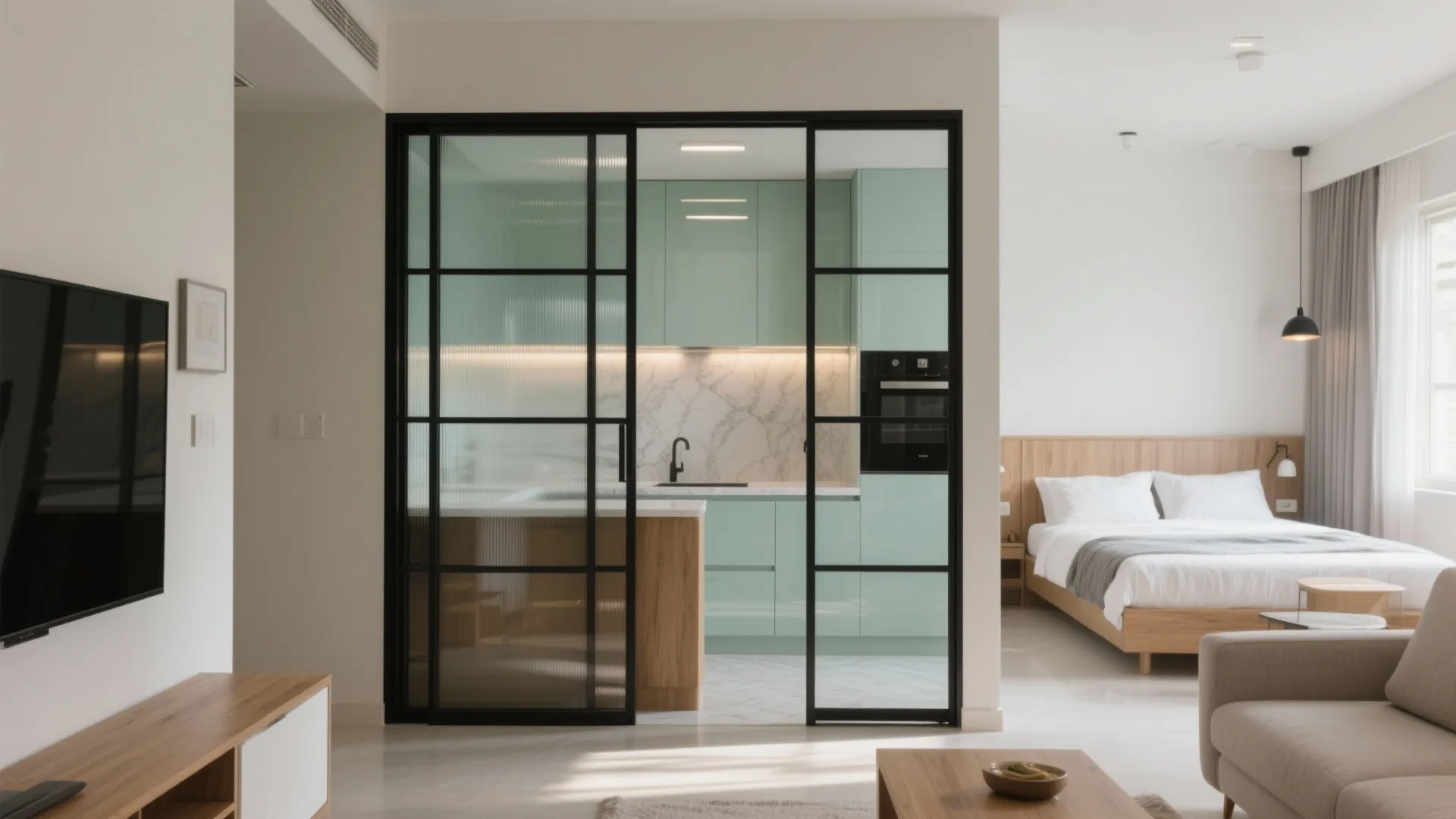 Glassy Partitions and a Bright Backsplash