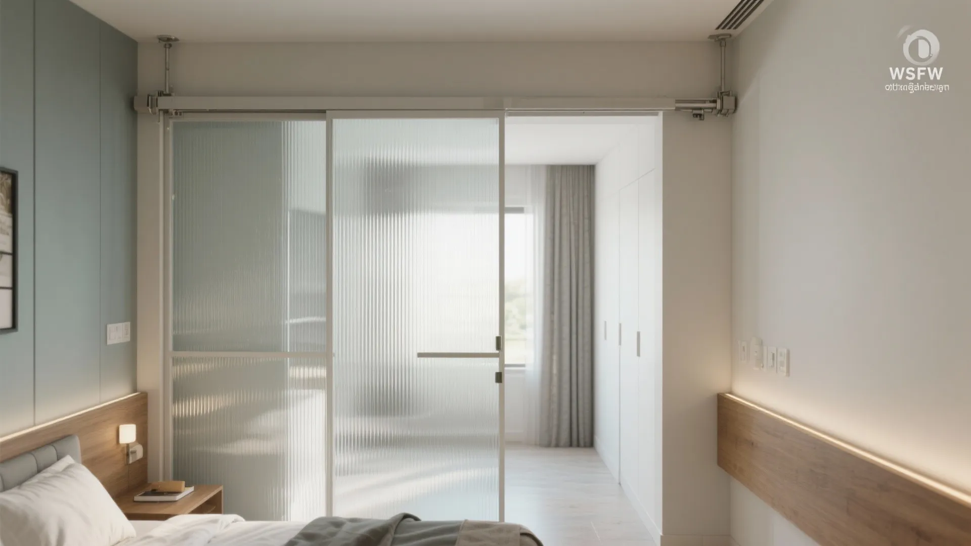 Sliding Glass Partition to Define the Bedroom