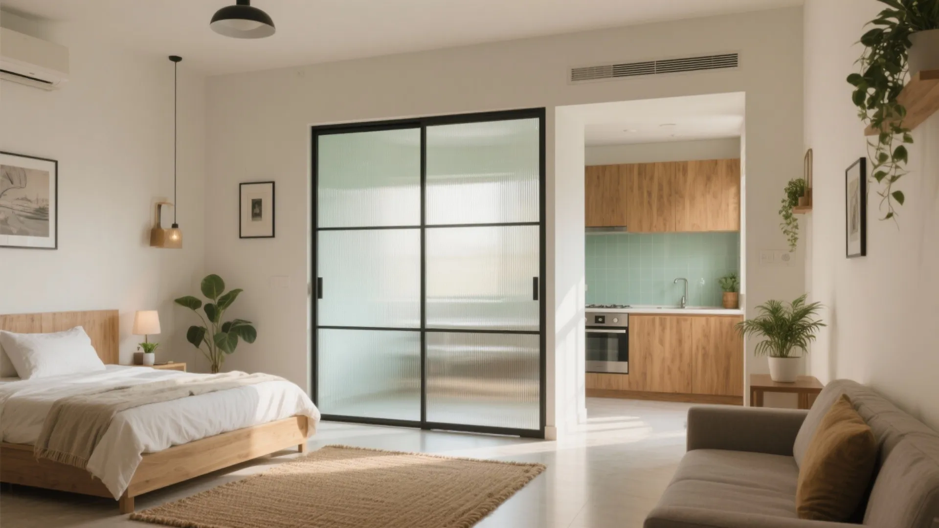 Glass partitions and backsplashes for an airier feel