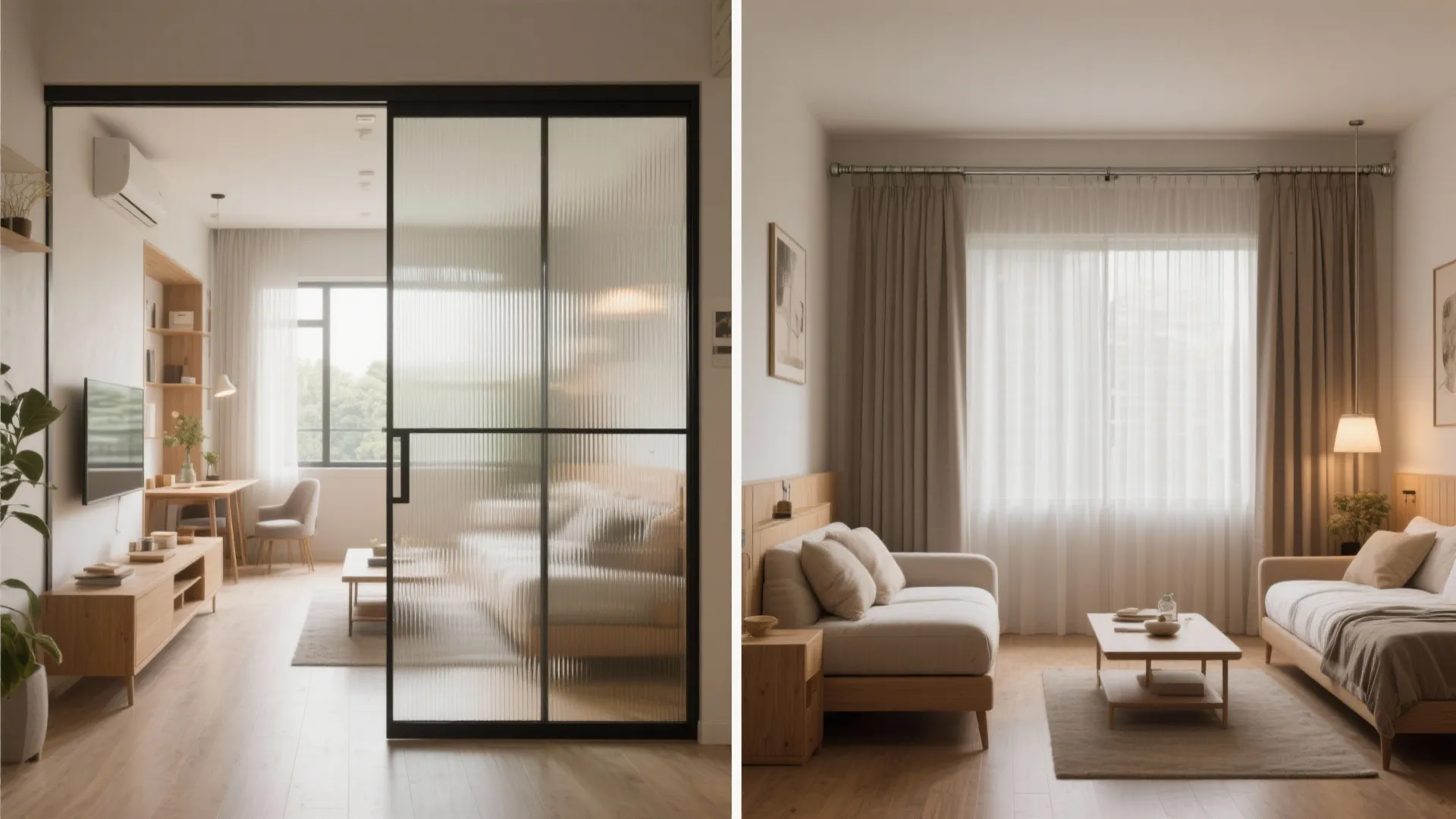 Sliding Glass Partition for a Flexible Living + Bedroom