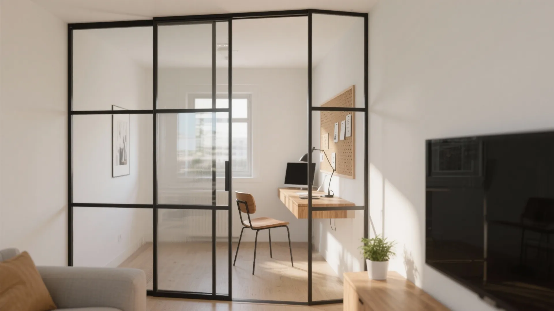 Glass partition for an airy yet defined corner
