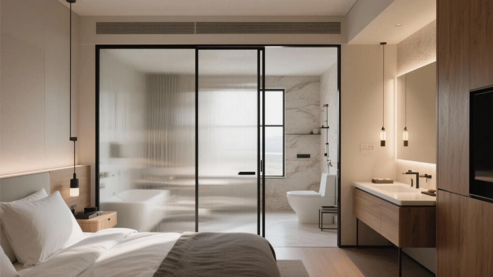 Glass partitions for a brighter, airier suite