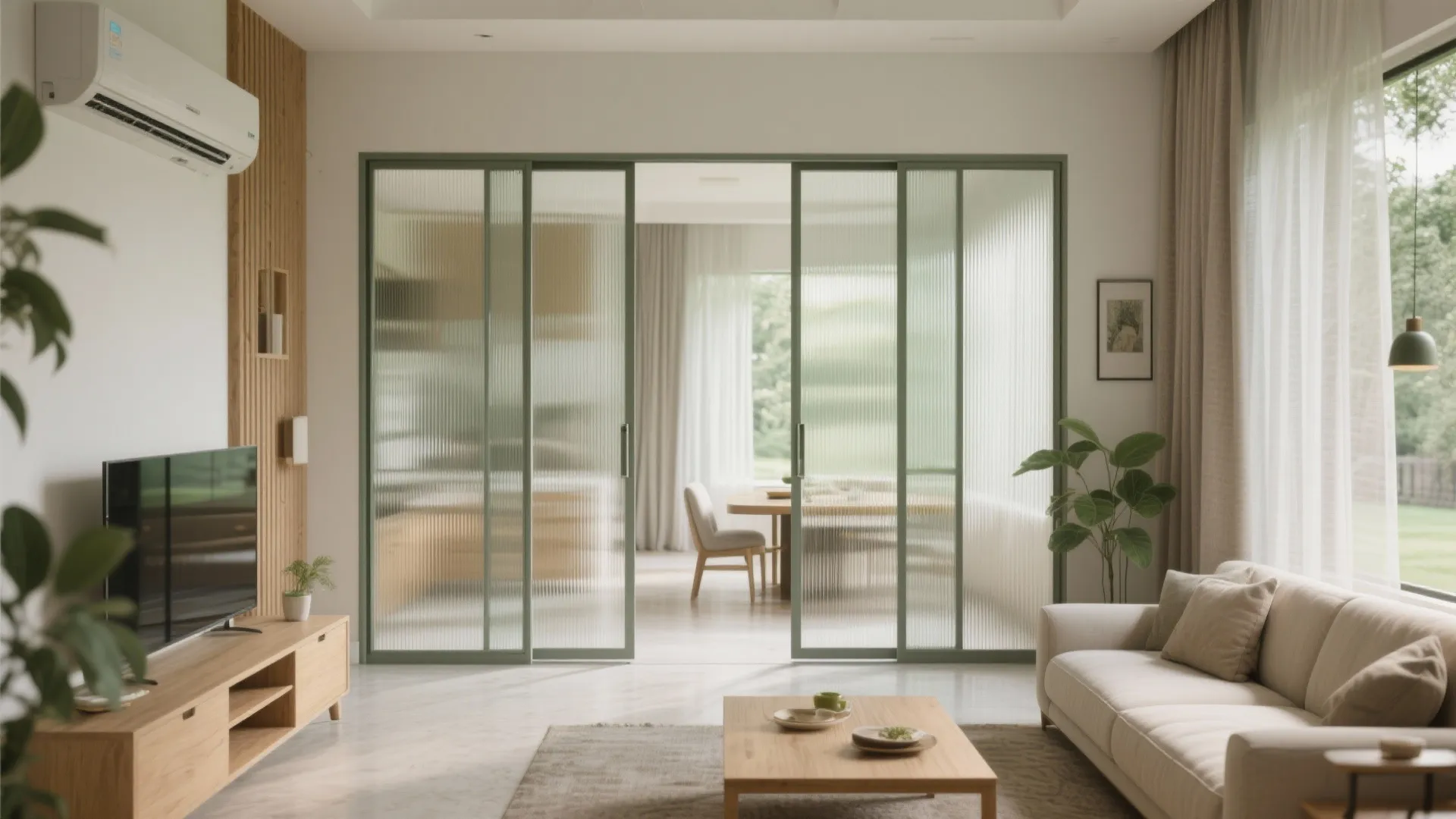 Sliding partitions for open-yet-zoned living