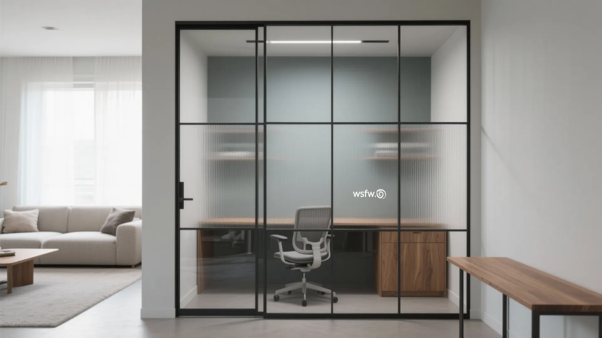 Glass partition for light and quiet