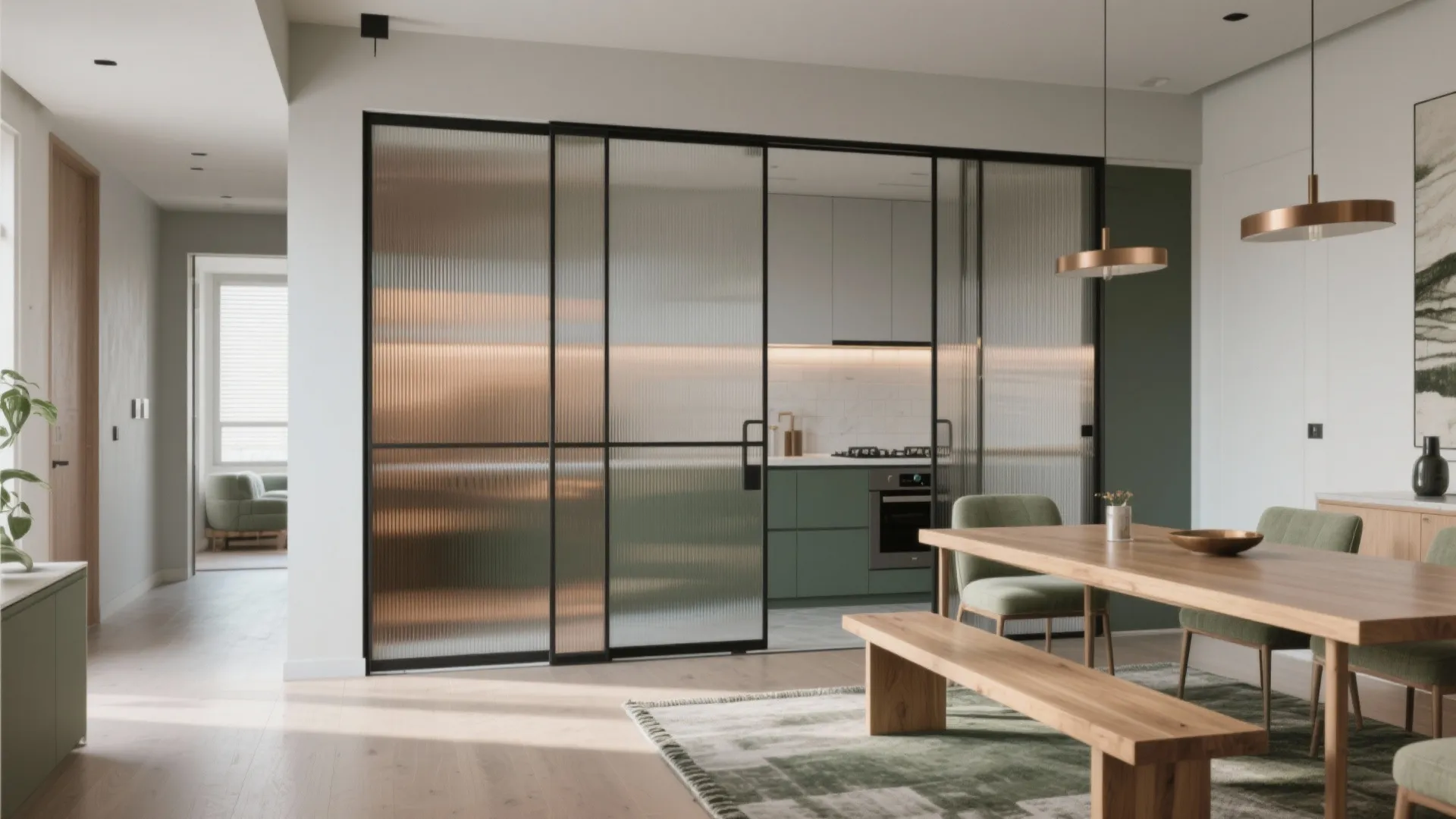 Sliding glass partitions to borrow light (and keep smells in)