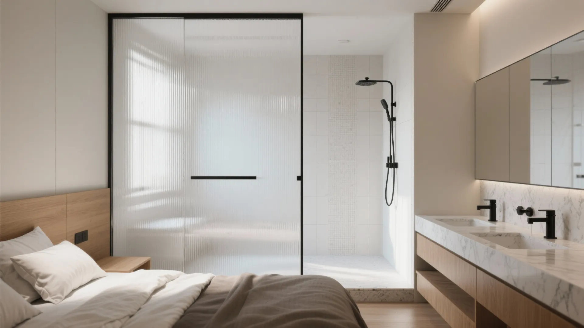 Glass partition ensuite: light without losing privacy