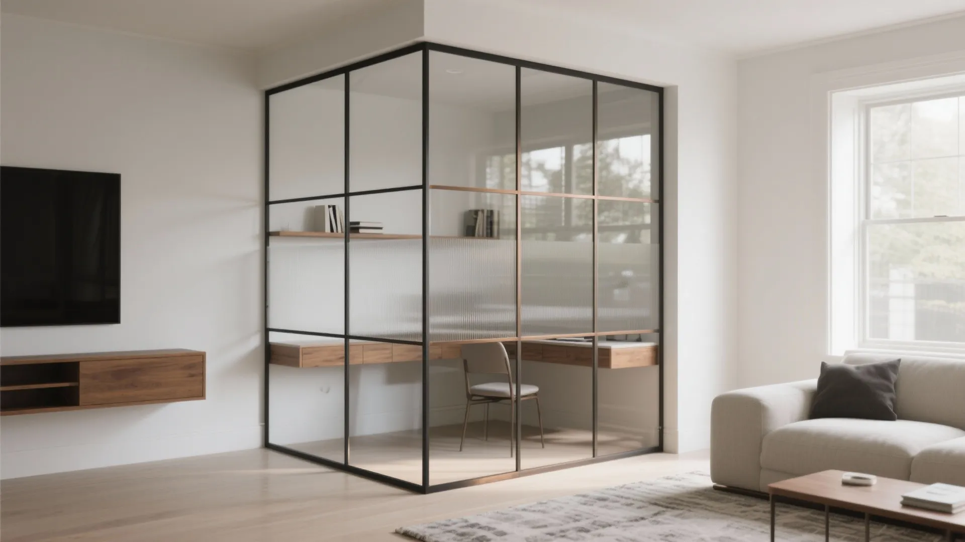 Glass partitions for an airy, focused zone