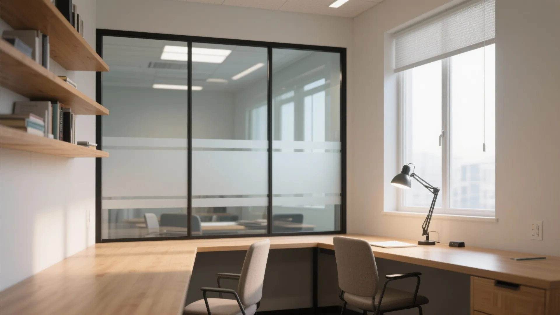 Glass partitions to share light without sharing noise