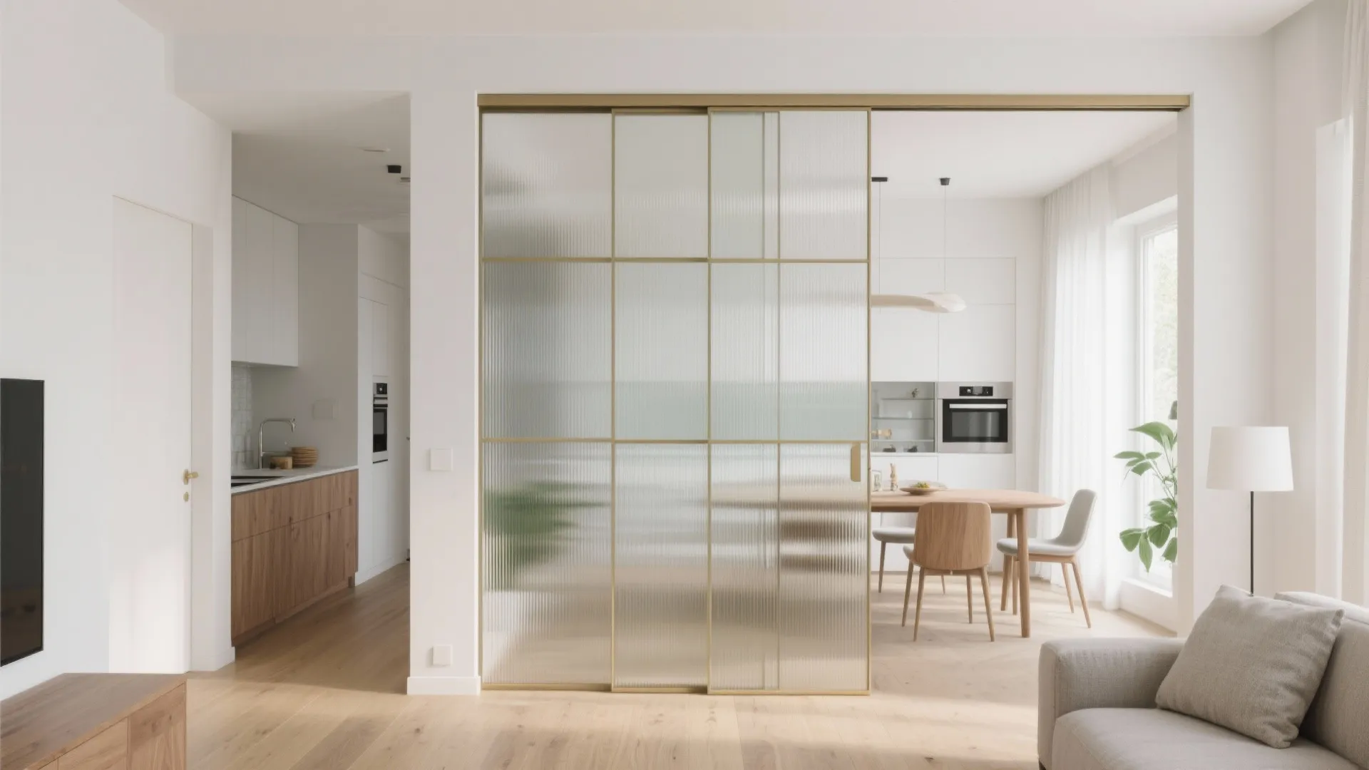 Open-plan living with sliding partitions