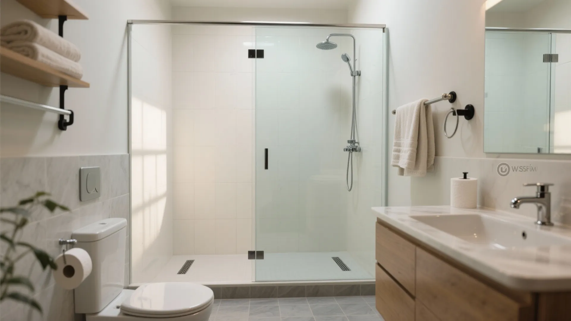 Clear Glass Partition for Wet–Dry Separation