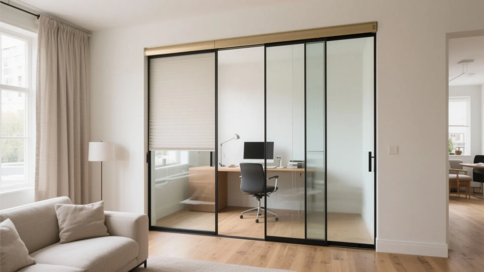 Sliding glass partition to zone without shrinking