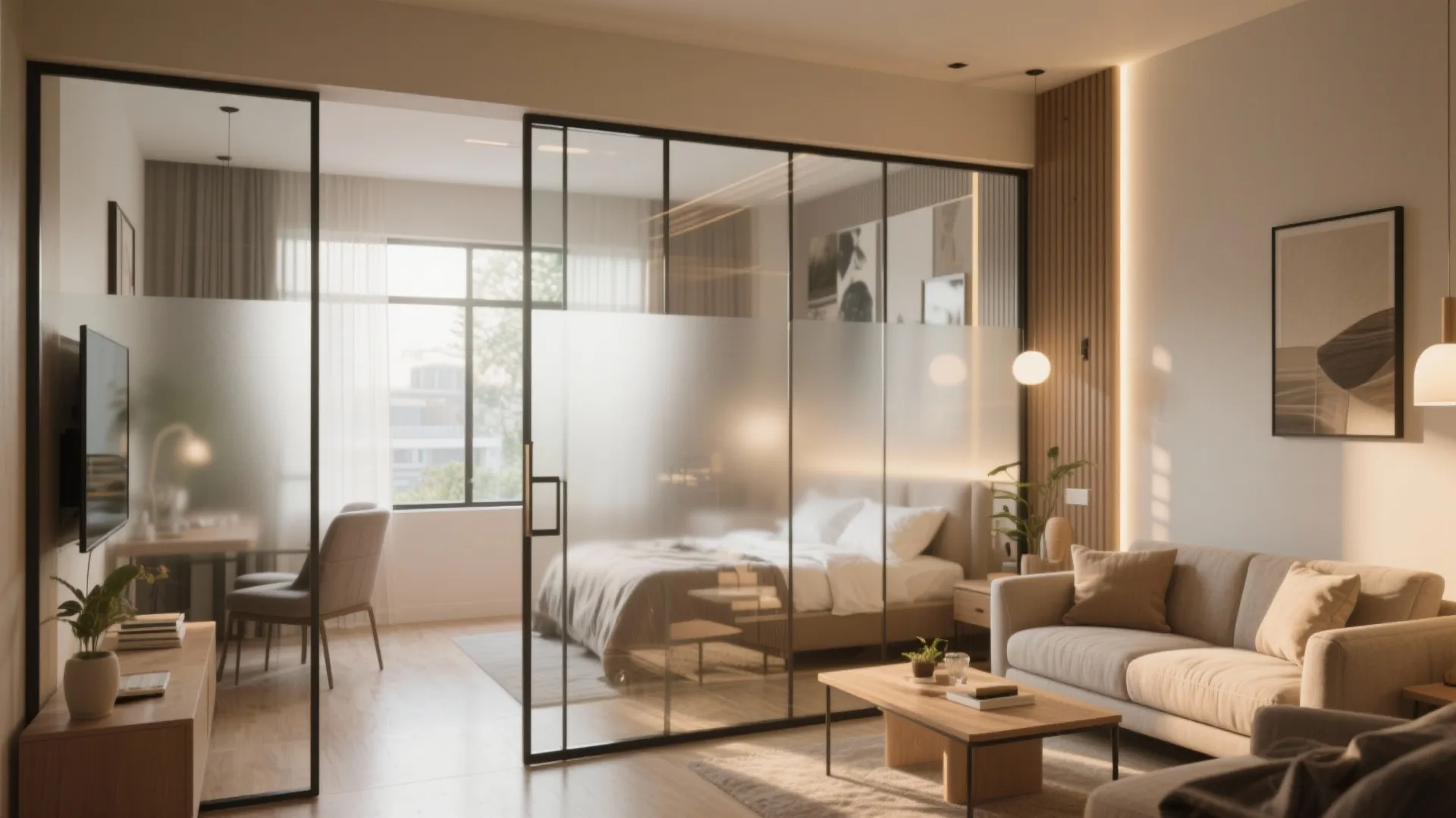 Glass partitions for light flow