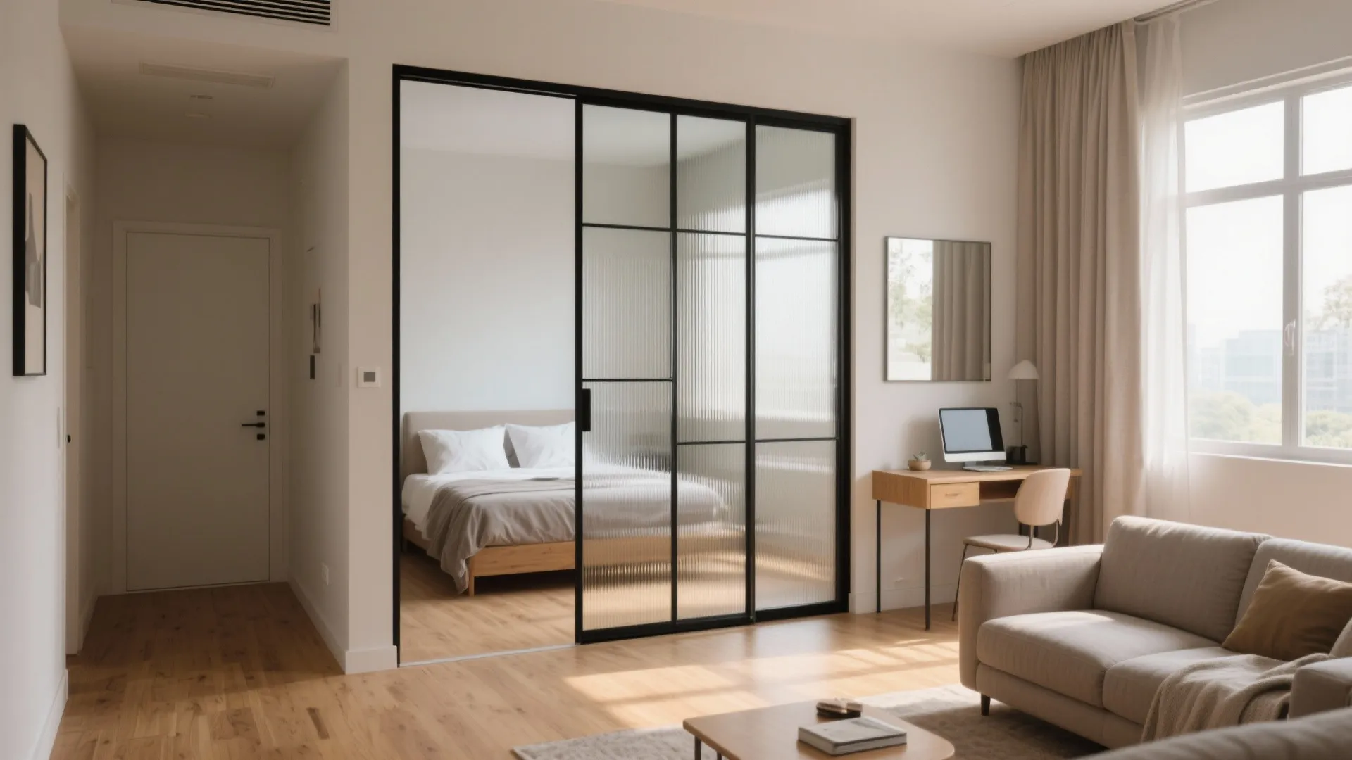 Glass partitions for a brighter “two-room” feeling