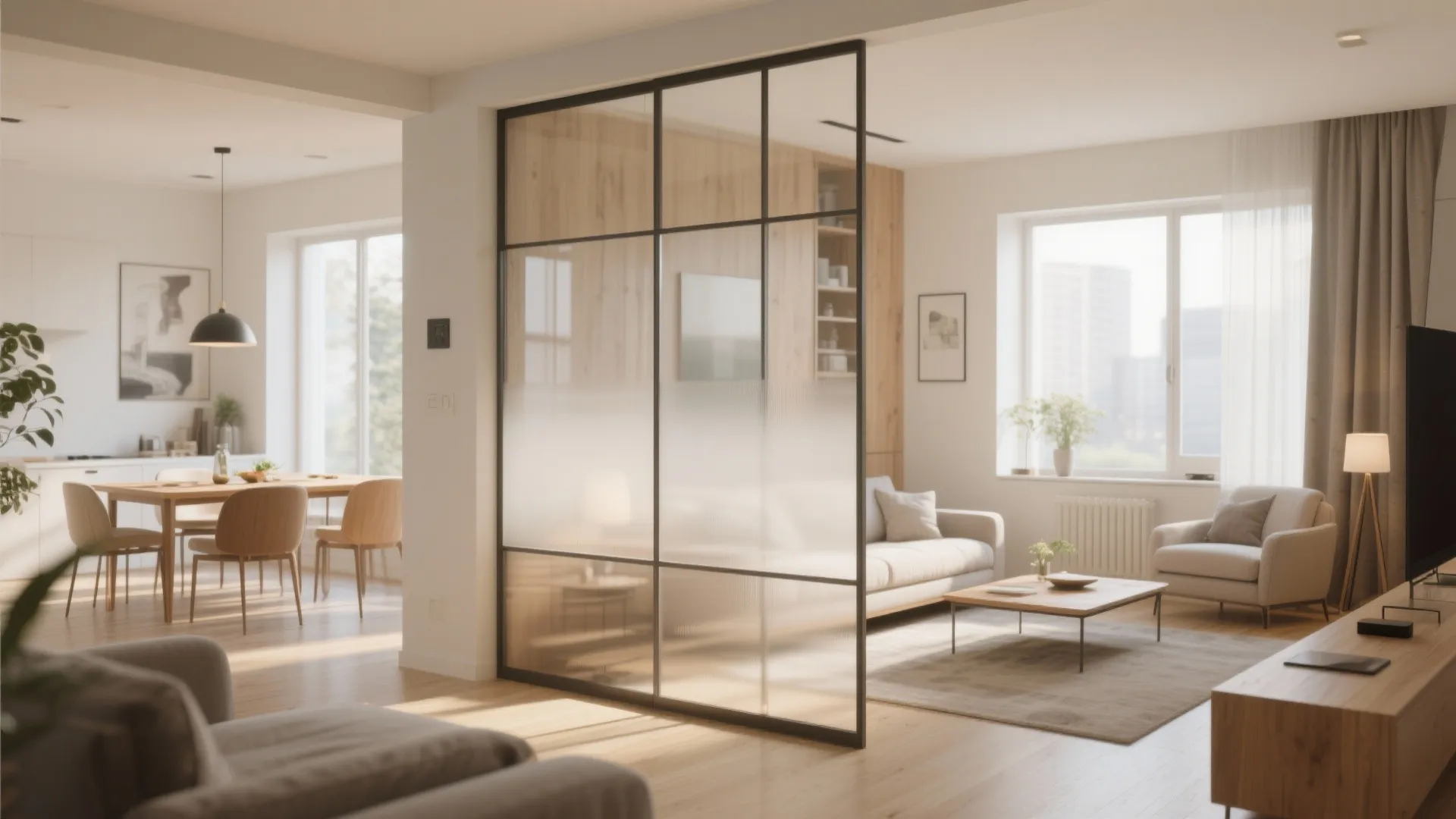 Using glass partitions for light flow