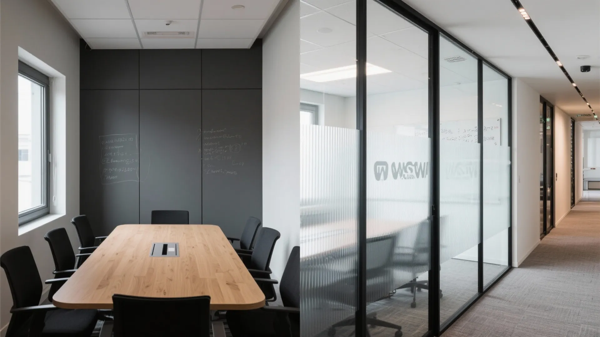 Transparent partitions and writable walls to borrow light