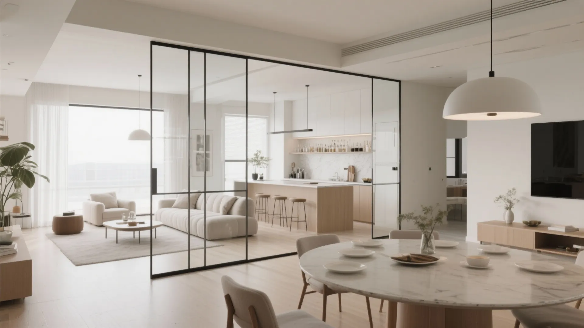 9. Glass Partition with Integrated Bar