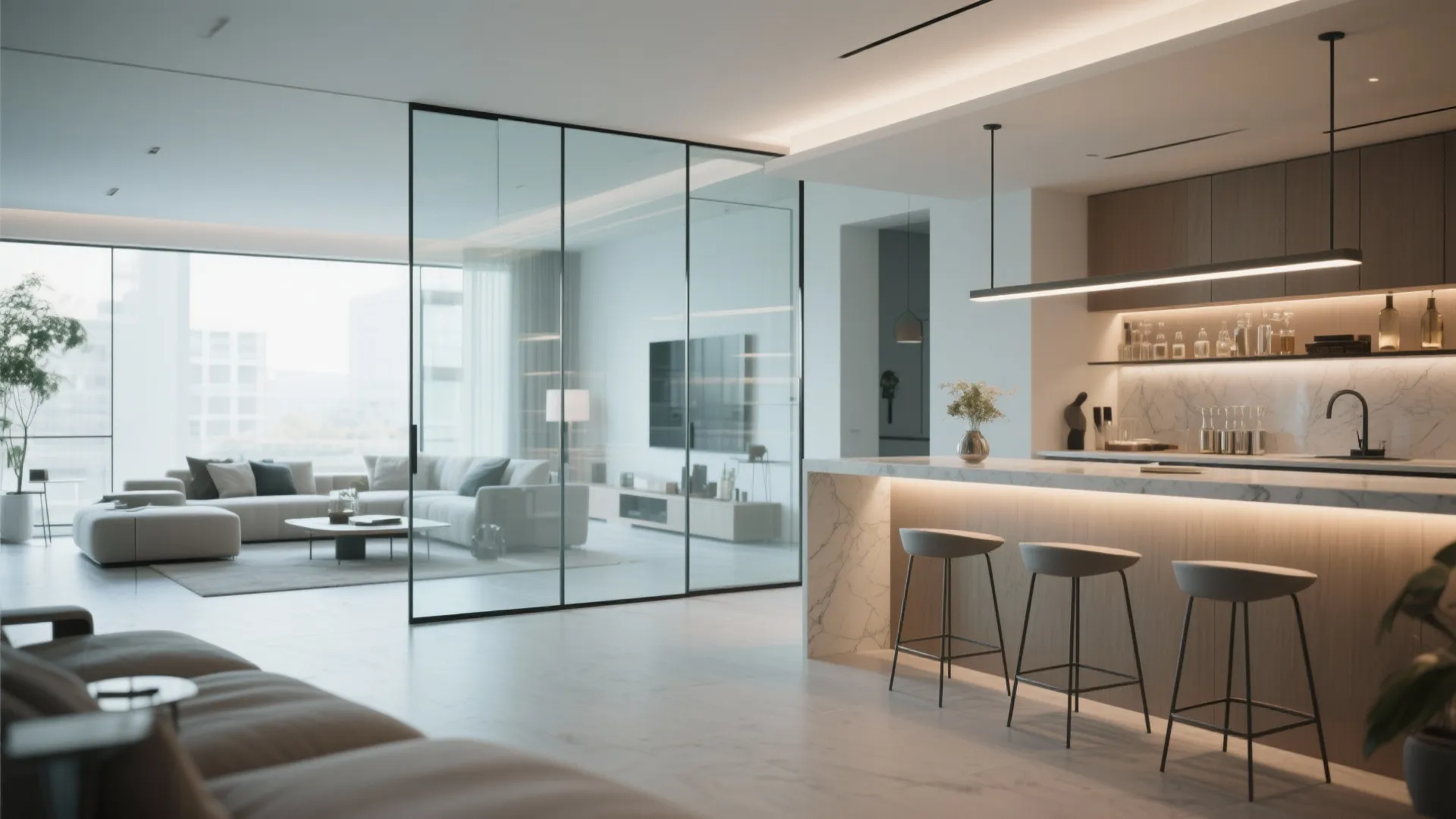 5. Glass Partition with Bar Counter