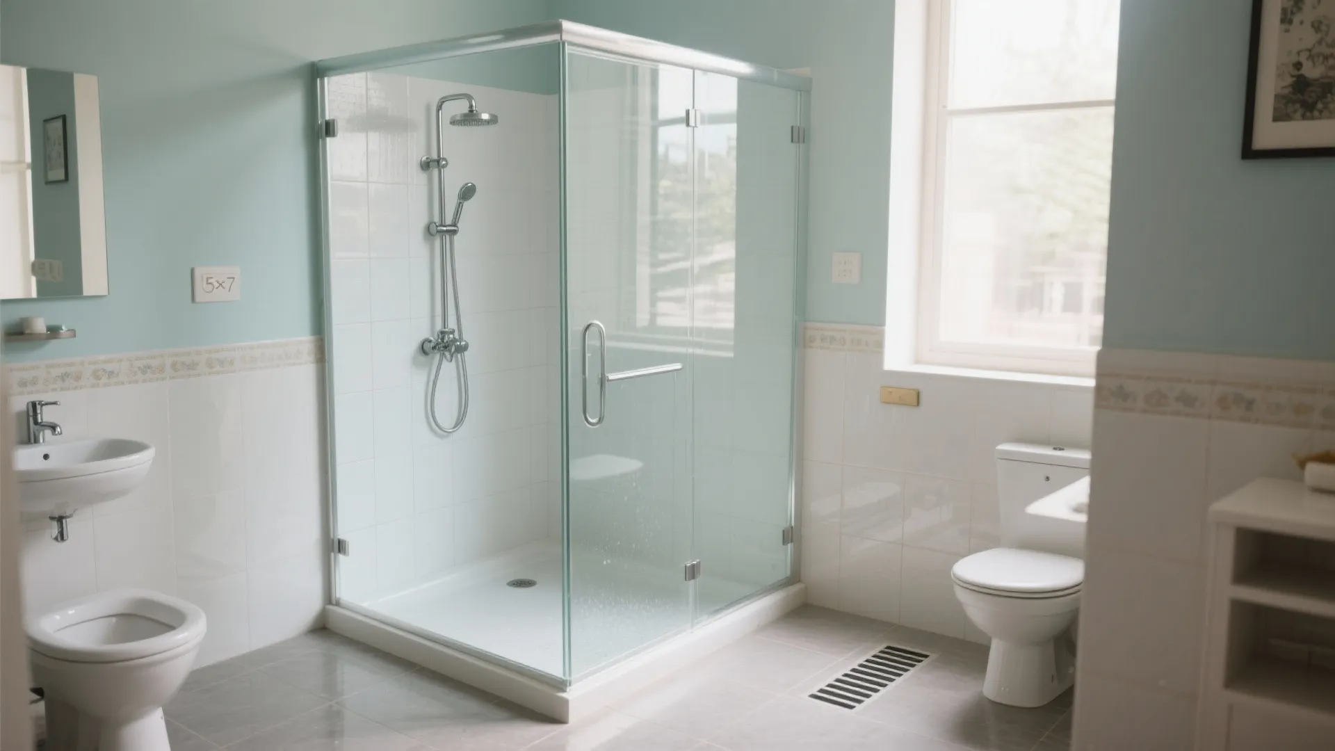 Glass shower partition for a wider visual span