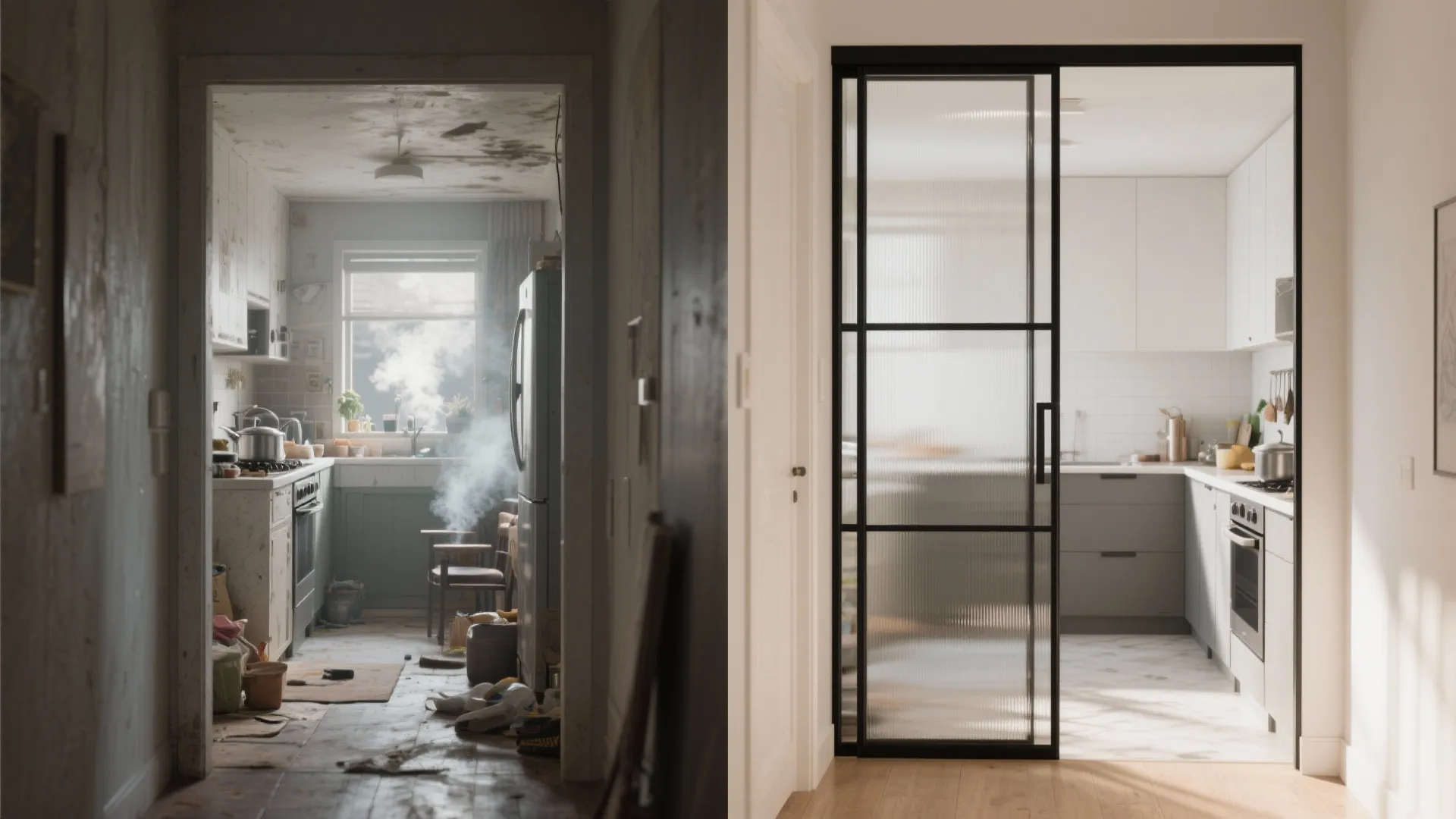 Framed Glass Partition with Sliding Door