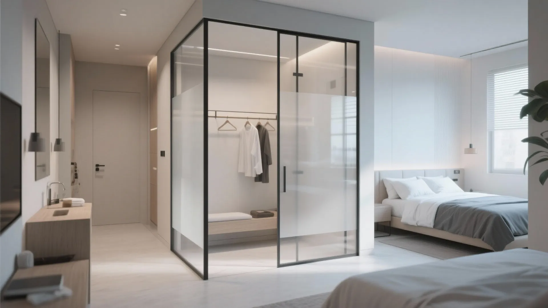Glass partition for open feel