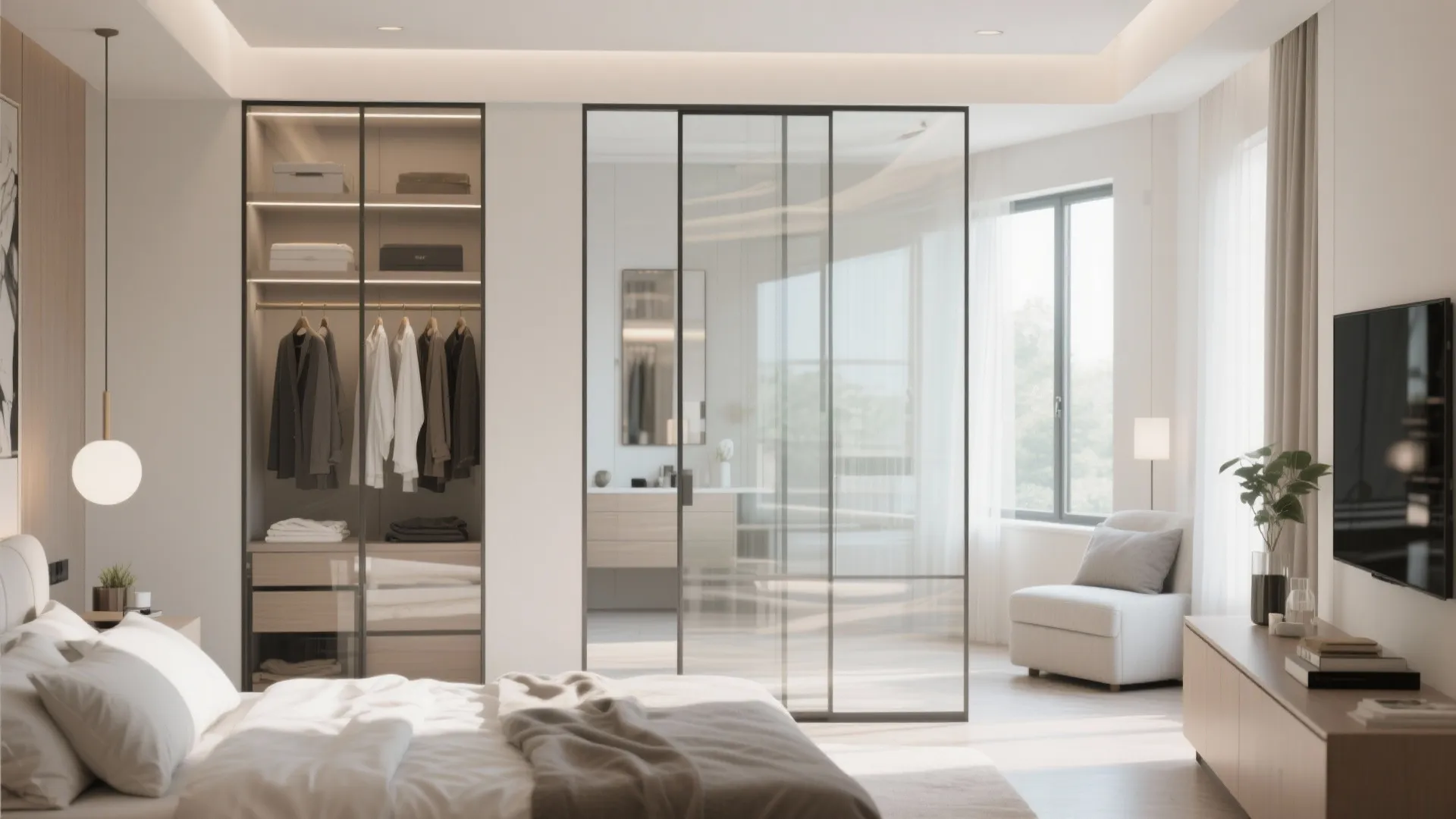 Glass partitions for a semi-open dressing area