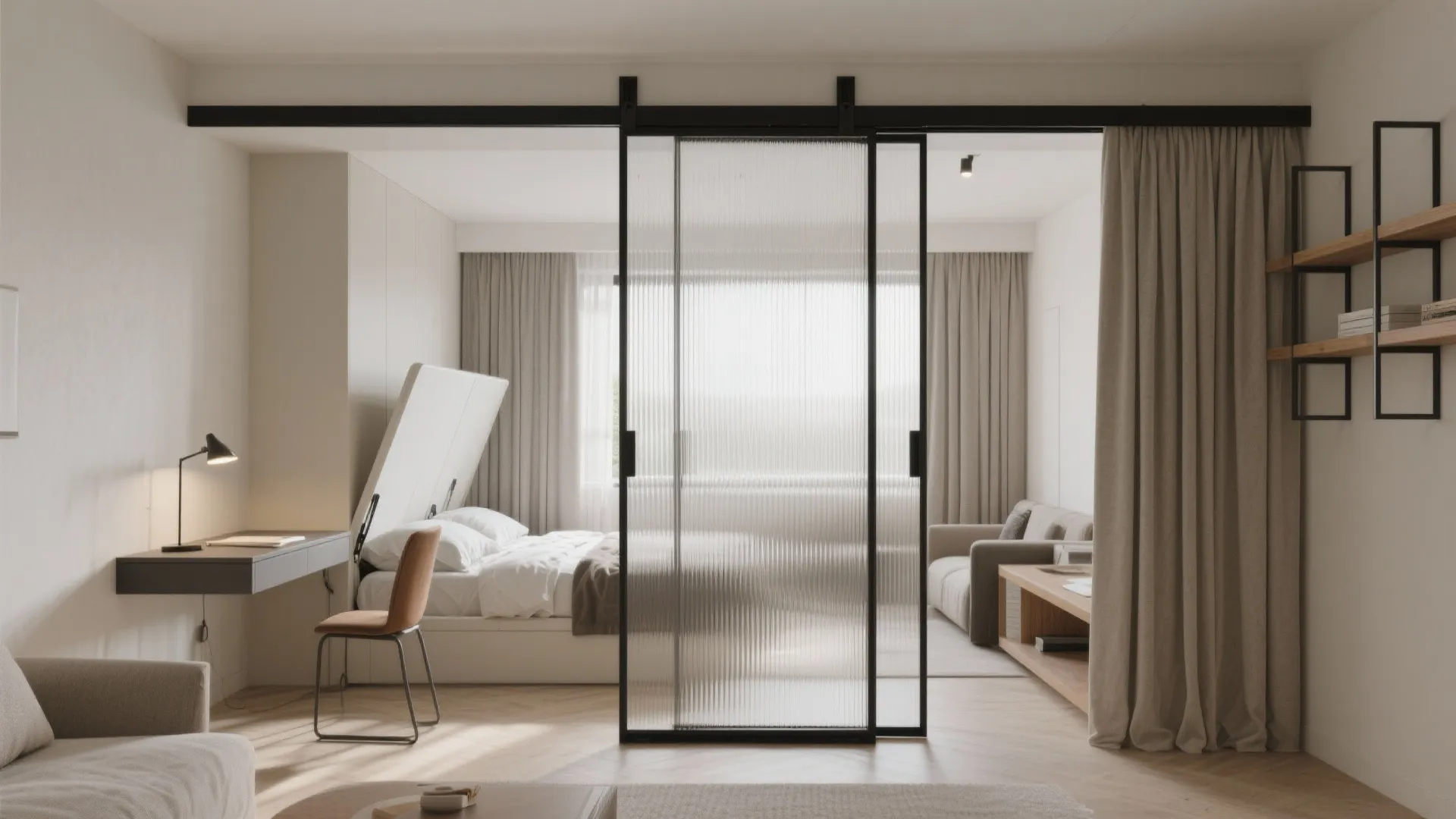 2) Glass Partitions for a Flexible Study/Guest Room