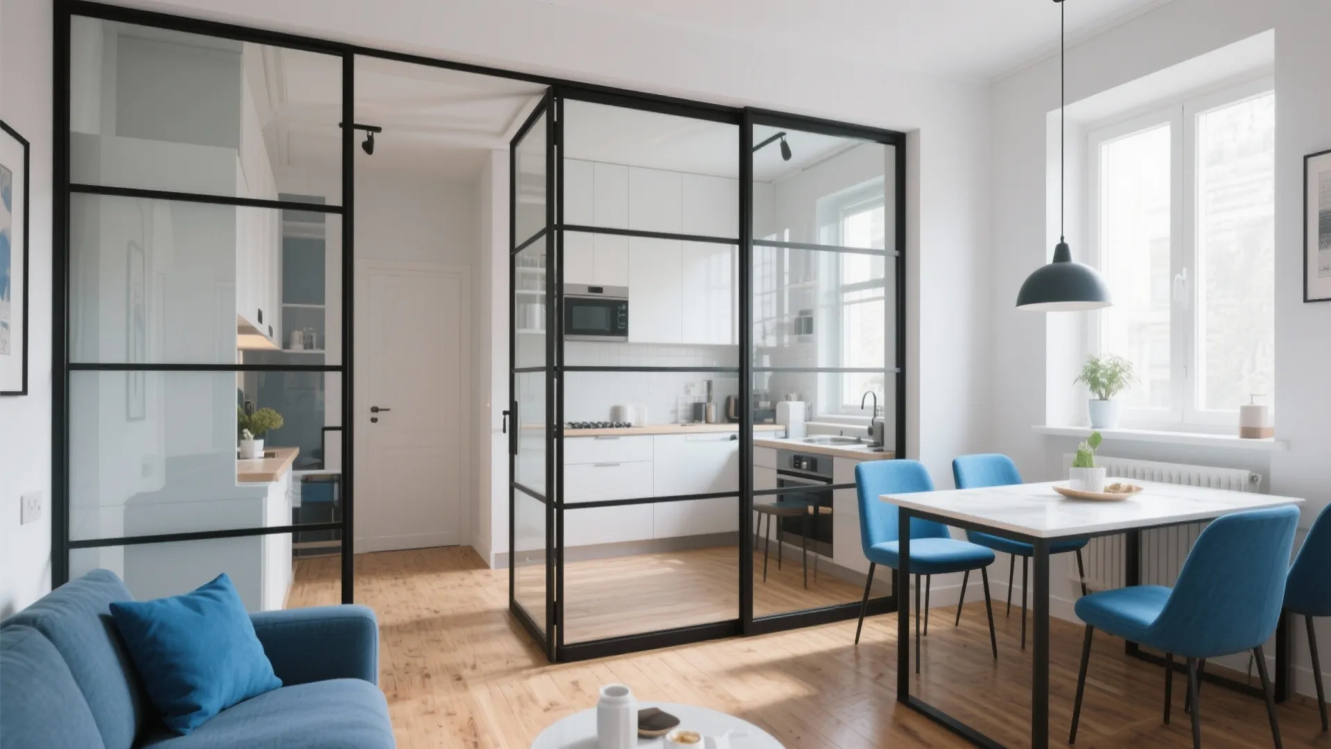 Black-Framed Glass Partitions