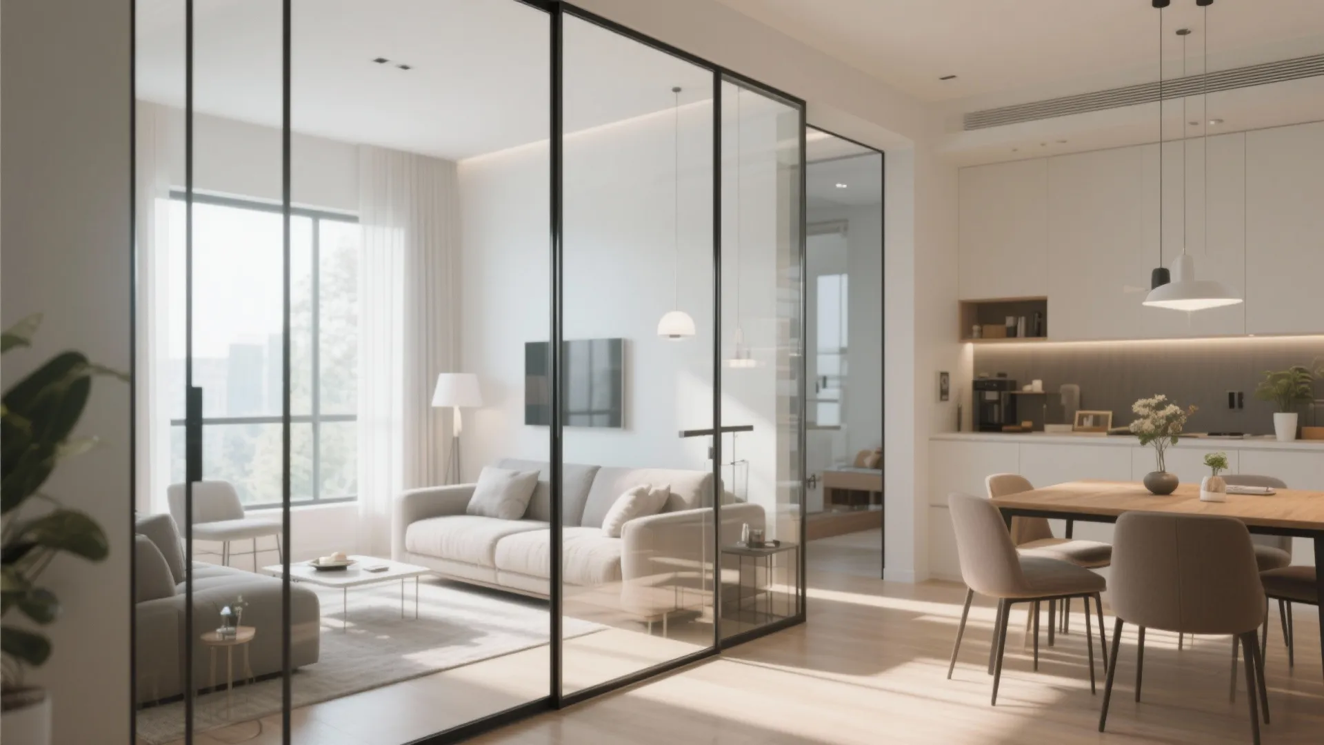 Glass partition for zoning