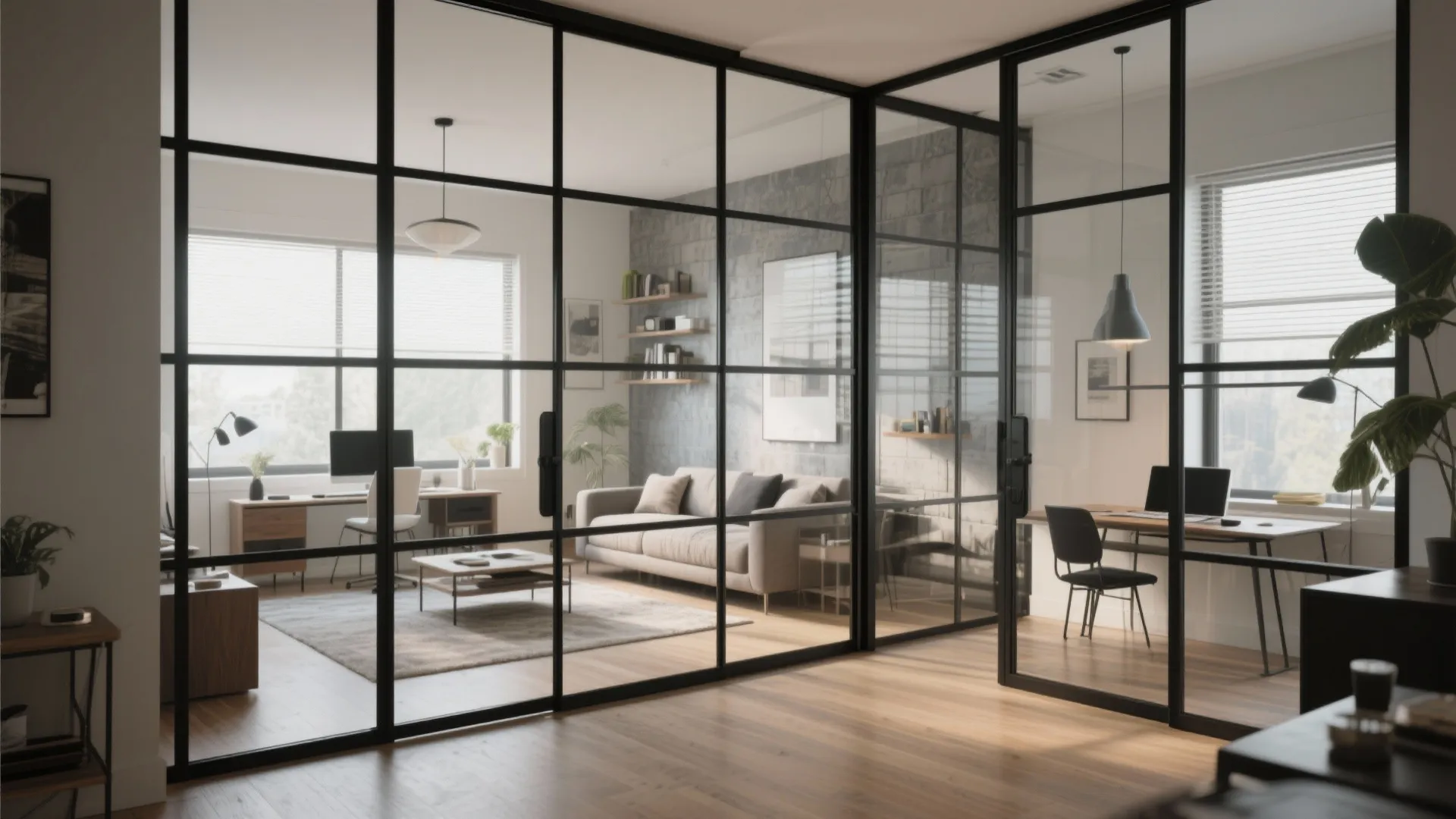 Glass partitions for visual flow