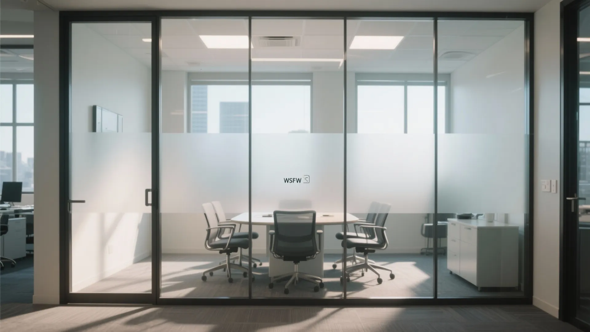 Meeting room with glass partitions for natural light and openness